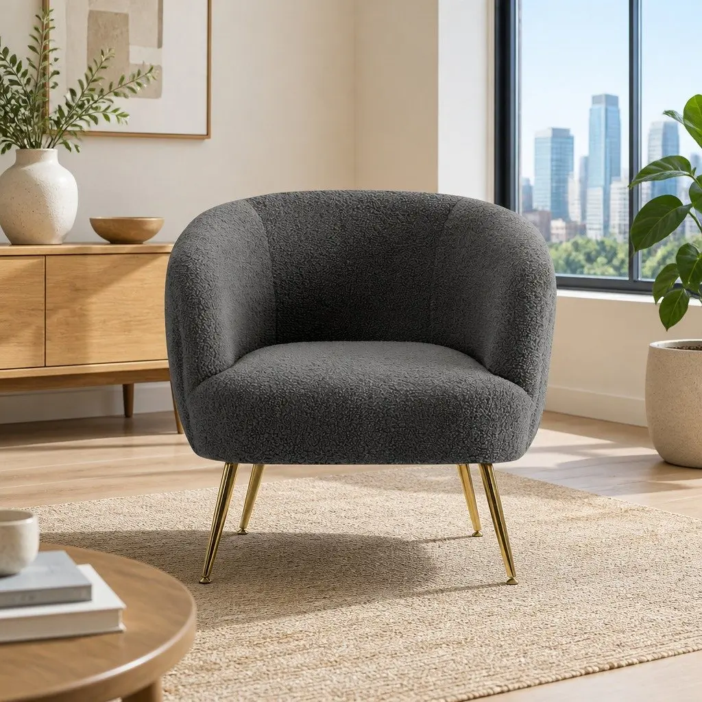 Armchair Lounge Chair Accent Sherpa Boucle Charcoal Modern Seating Furniture