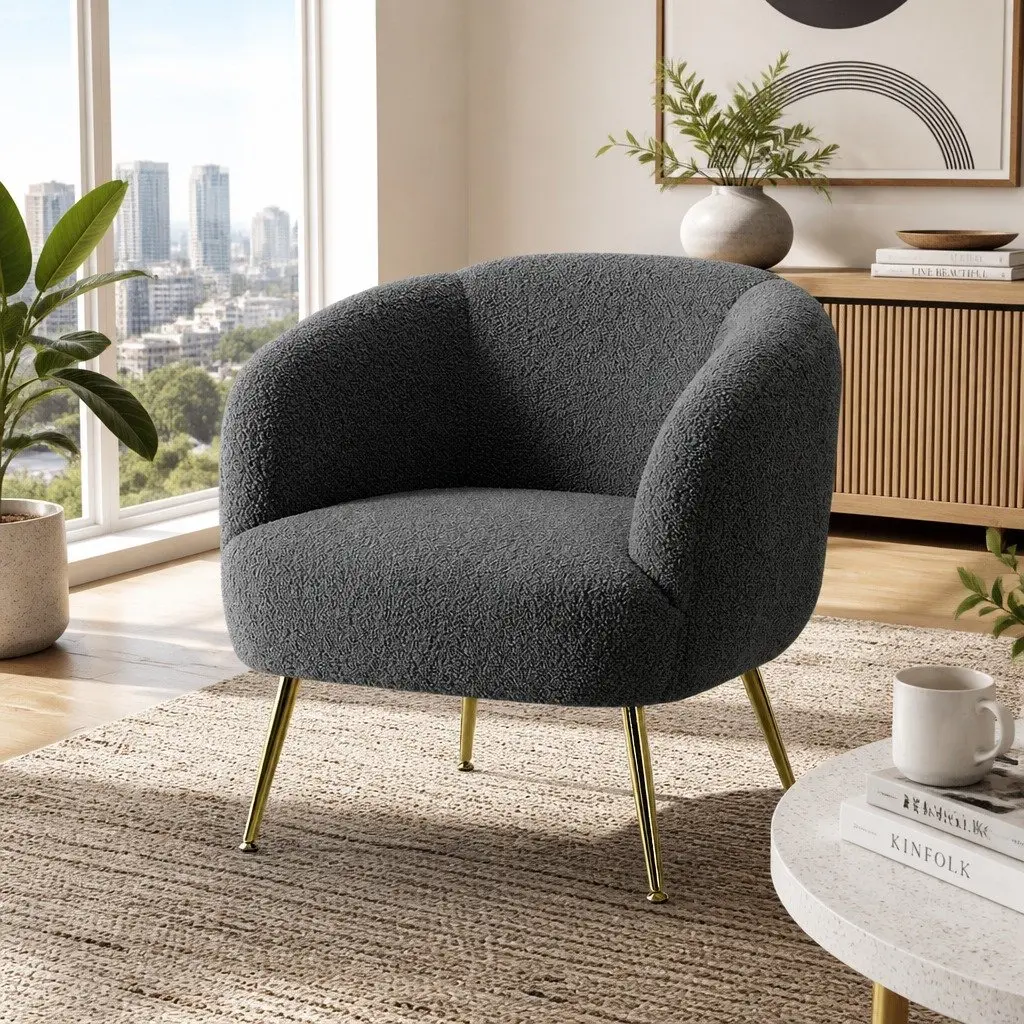 Armchair Lounge Chair Accent Sherpa Boucle Charcoal Modern Seating Furniture