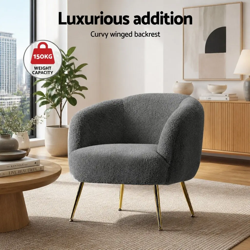 Armchair Lounge Chair Accent Sherpa Boucle Charcoal Modern Seating Furniture