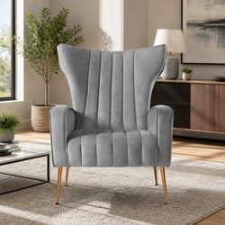 Concise Design: Grey Velvet Armchair with Wide Seat