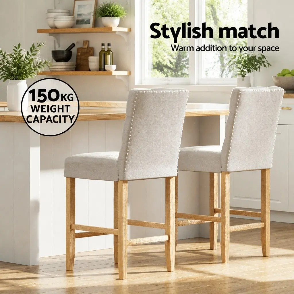 Bar Stools Beige 103cm High Backrest Linen Upholstered with Footrest Set of 4