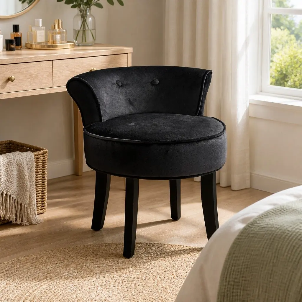 Black Velvet Vanity Stool