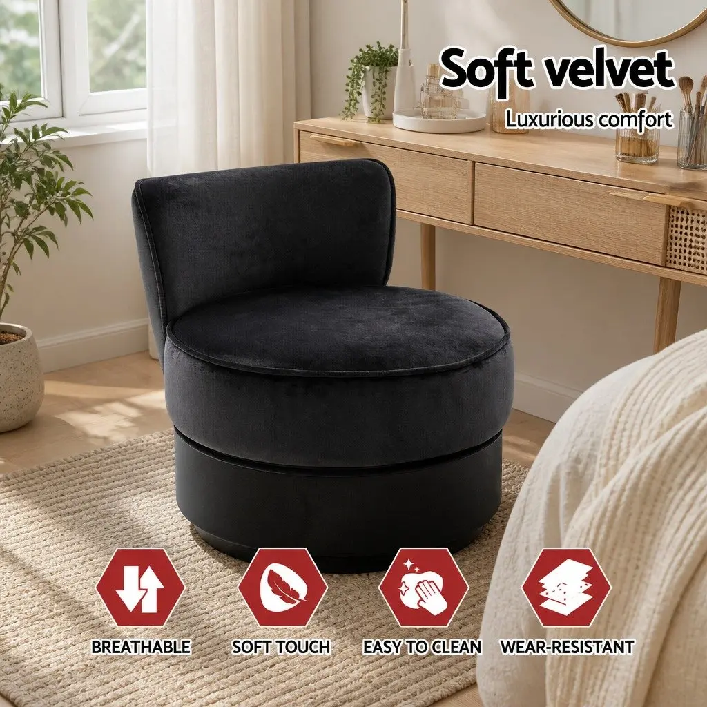 Vanity Stool Black Velvet Button Tufted Backrest Padded Foam Seat