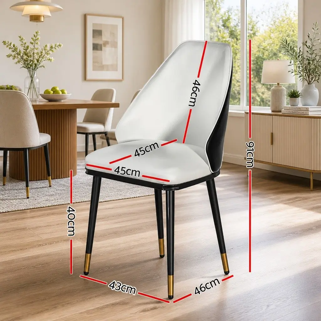 Dining Chairs Beige and Black 4 Piece PU Leather Seat Modern Kitchen Lounge Furniture