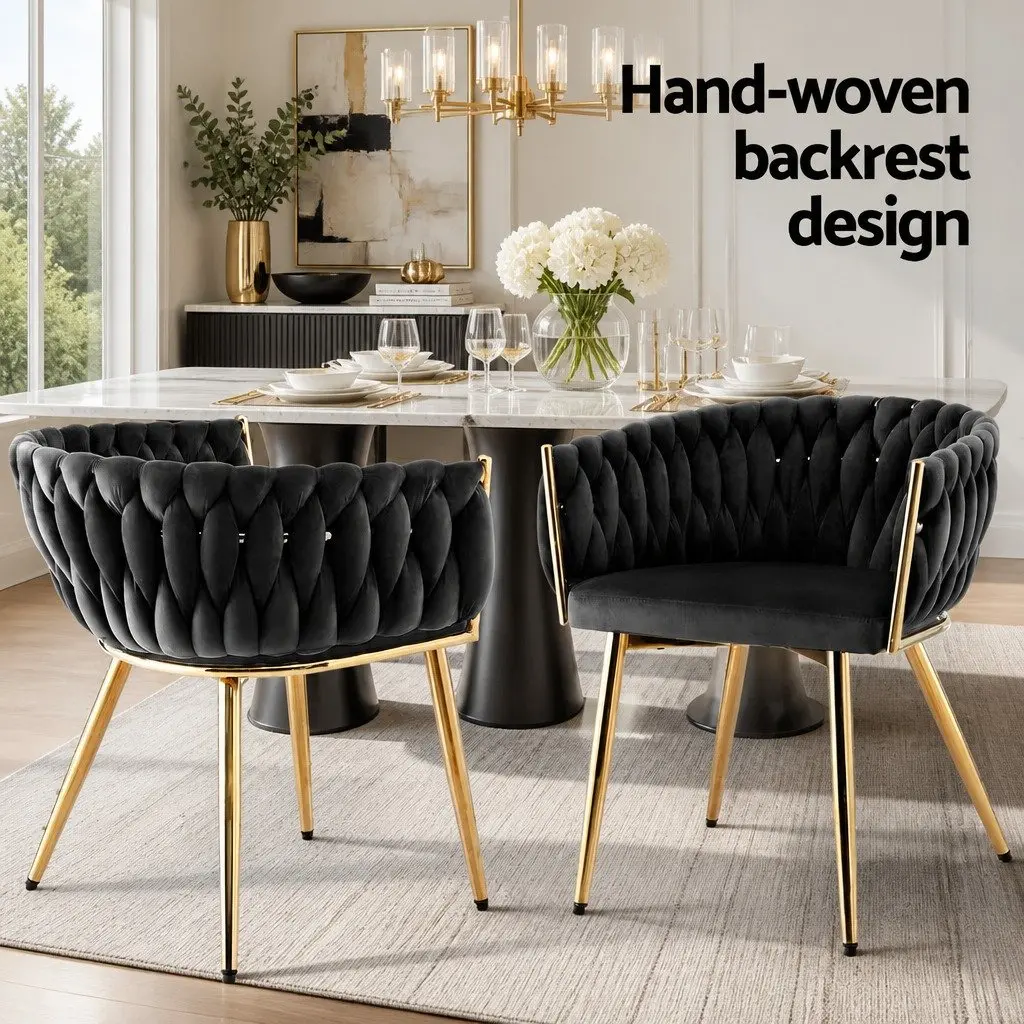 Dining Chairs Black Velvet Set of 4 Cushioned Armrests