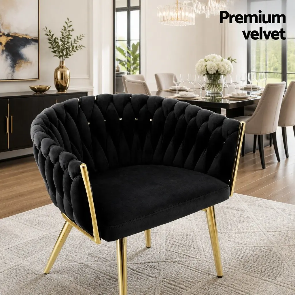 Dining Chairs Black Velvet Set of 4 Cushioned Armrests