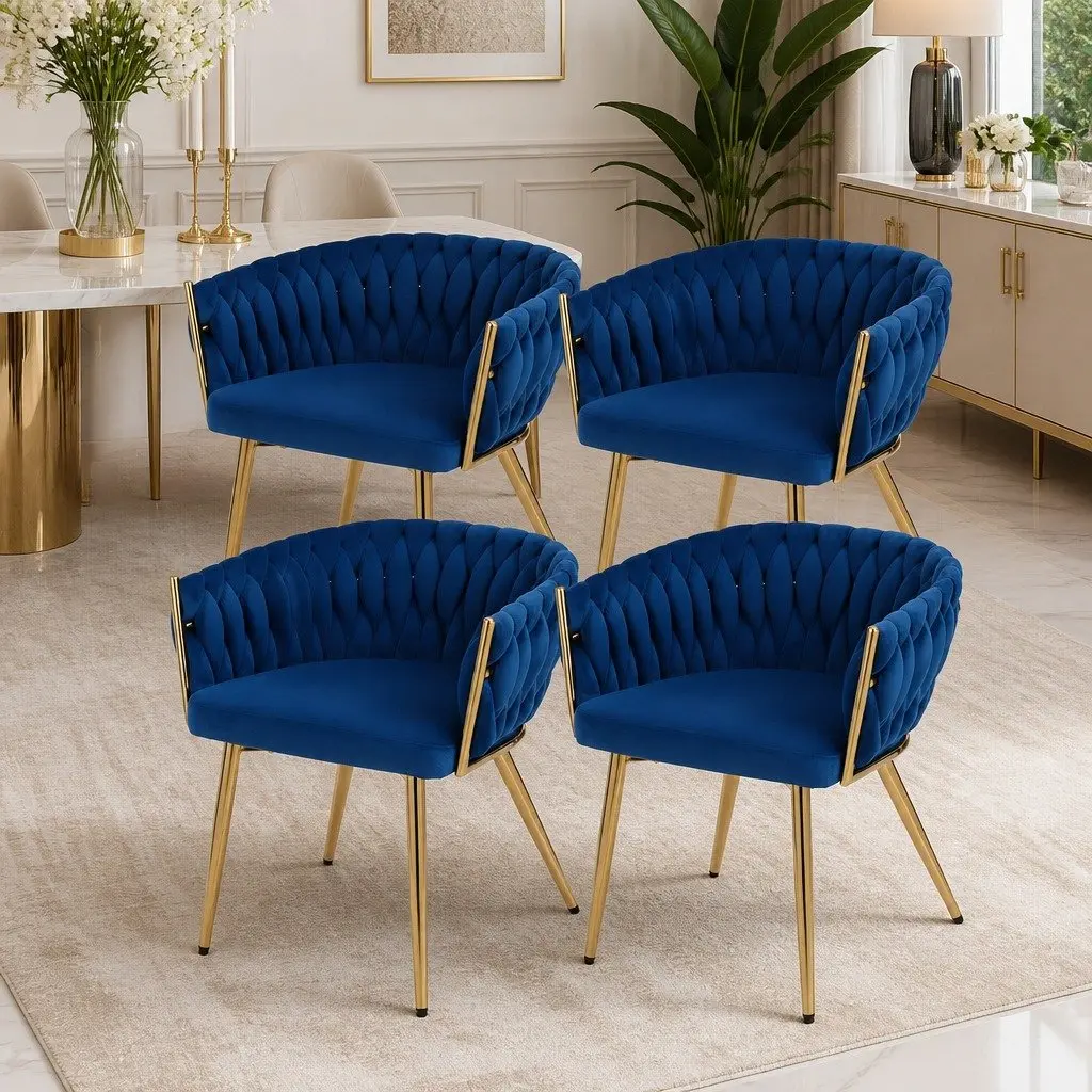 Blue Velvet Chairs Set of 4