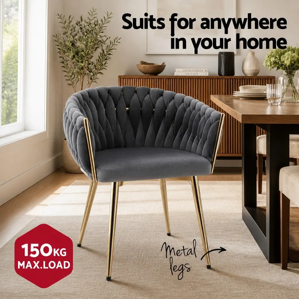 Dining Chairs Grey Velvet Set of 4 Cushioned Armrest with Steel Legs