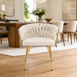 Concise Beige Velvet Dining Chair with Comfort