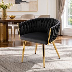 Compact Velvet Armchair with Hand-Woven Design