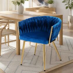 Dining Armchair Velvet Upholstered Hand-Woven Backrest Lounge Accent Chair