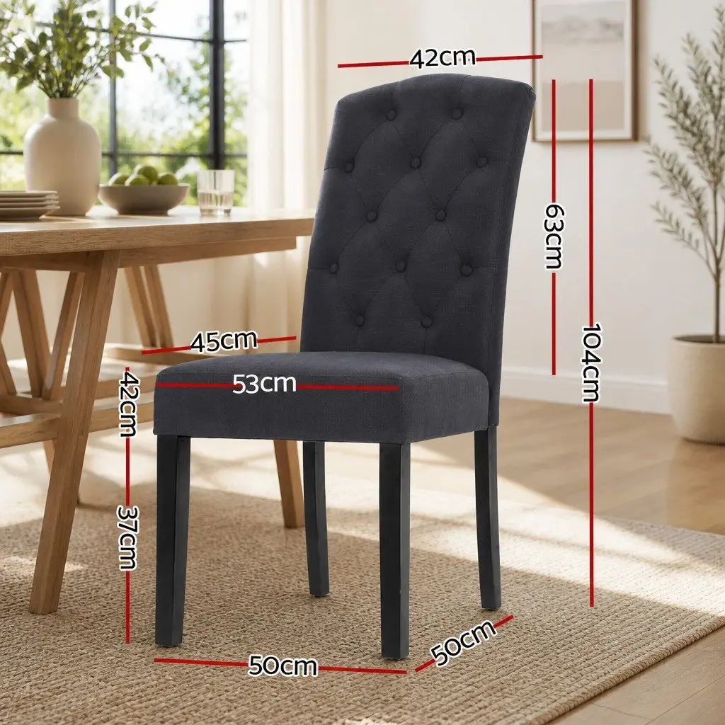 Dining Chairs Set of 2 Linen Parsons Dark Grey Tufted Button Design