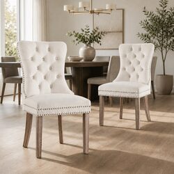 Set of 2 Charming Beige Velvet Dining Chairs