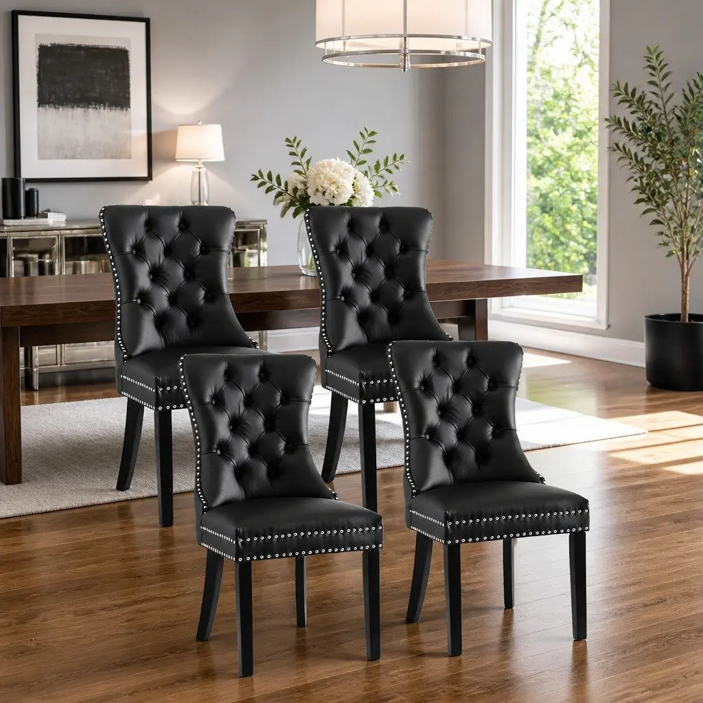 Black PU Leather Dining Chair Set of 4