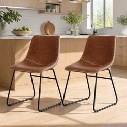 Concise Retro Dining Chairs in Brown PU Leather x2