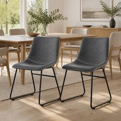 Grey PU Leather Dining Chairs Set of 2