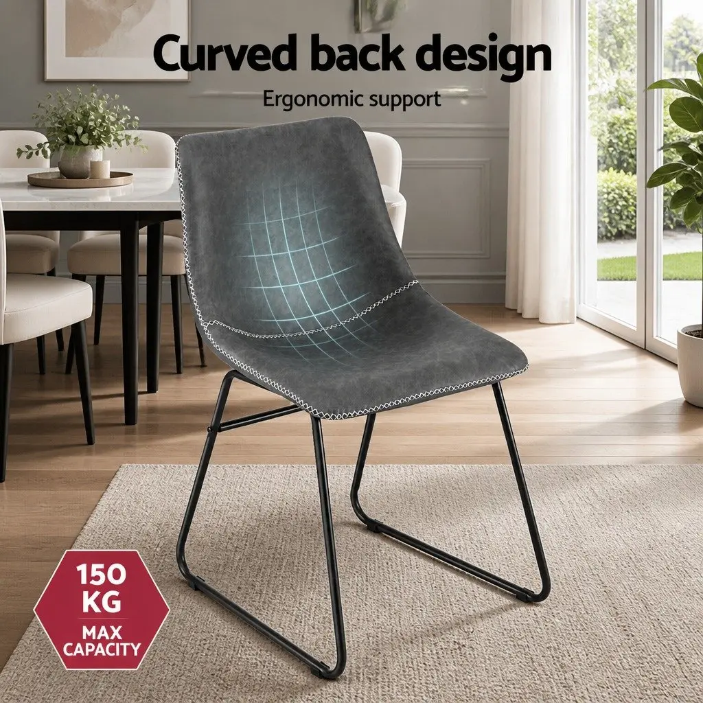 Dining Chairs Grey Set of 4 Retro Kitchen Lounge Accent Seats Sled Legs
