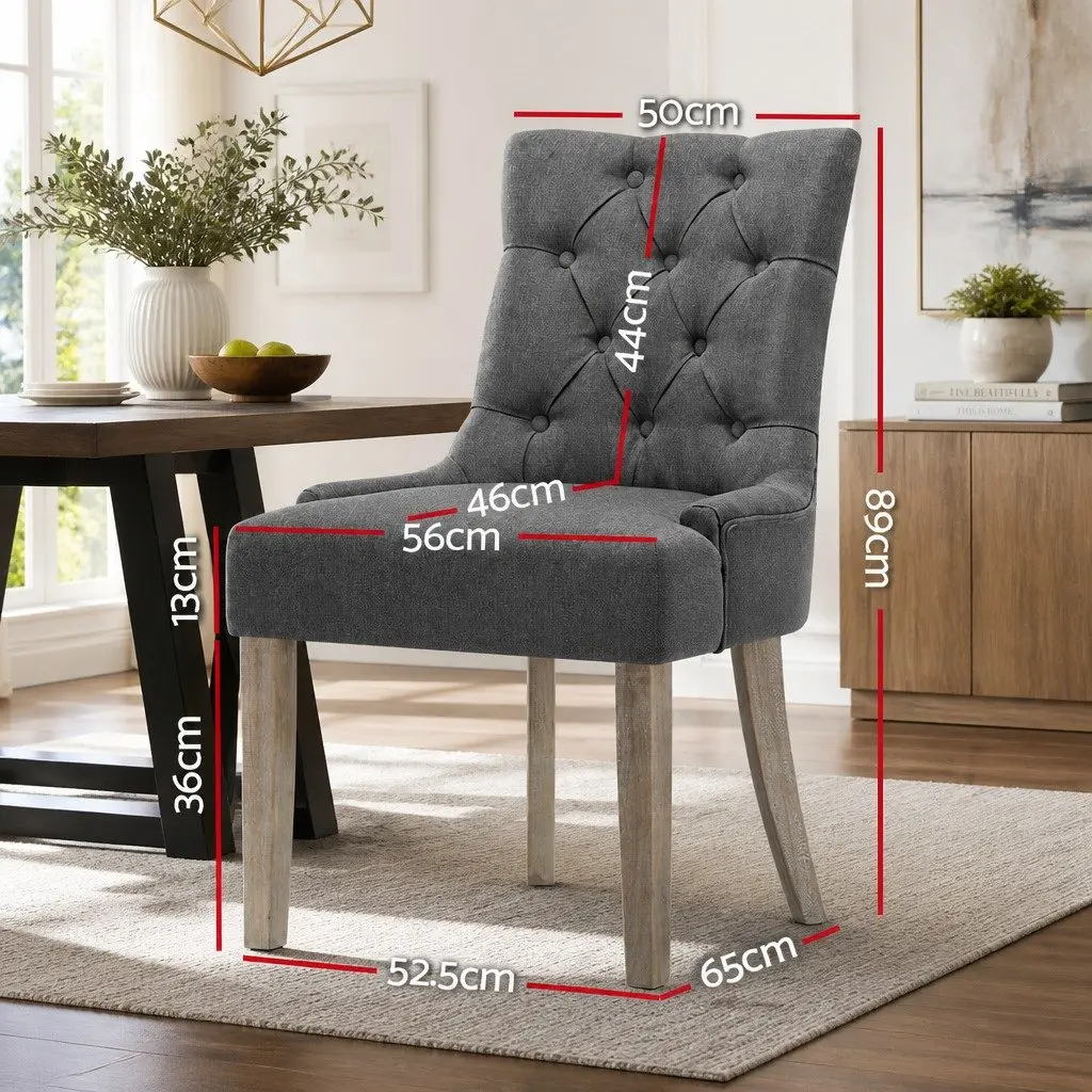 Dining Chairs Grey Linen Upholstered Tufted Button Set of 2