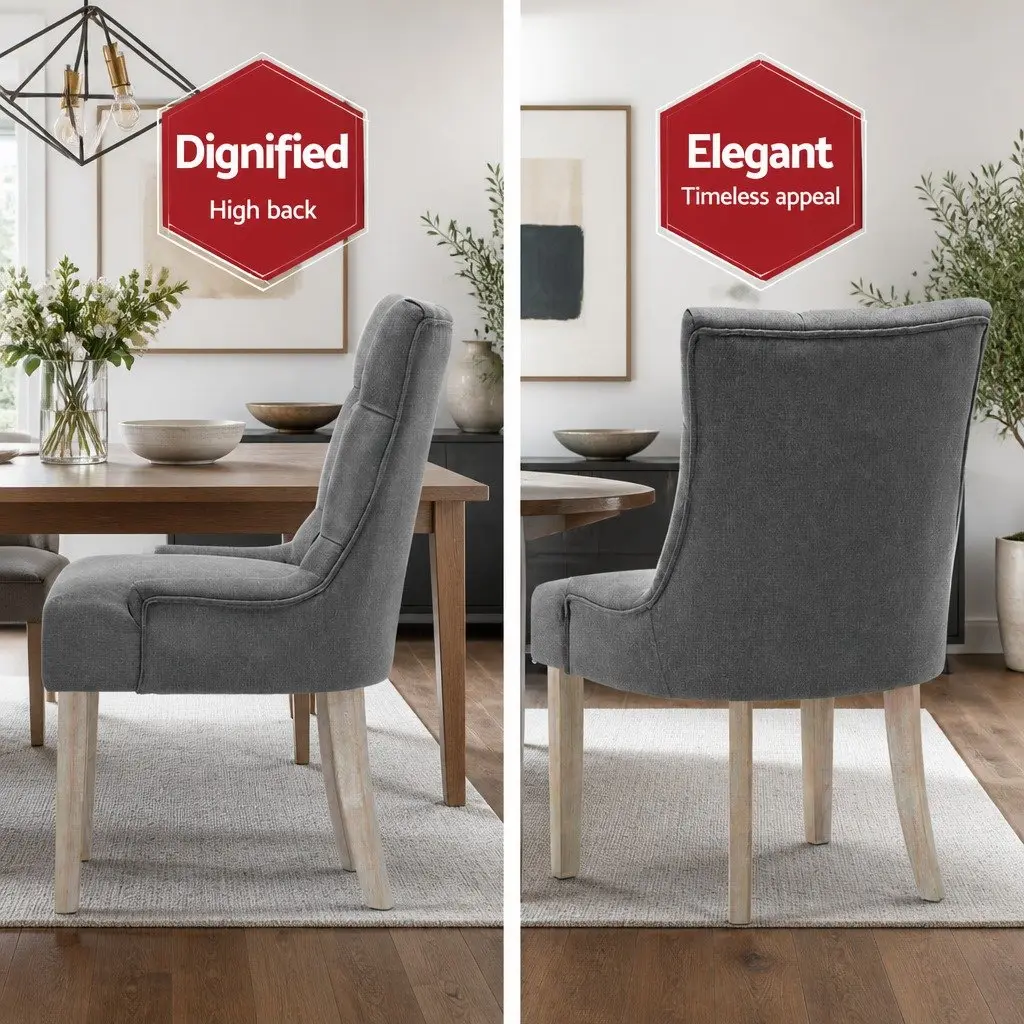 Dining Chairs Grey Linen Upholstered Tufted Button Set of 2