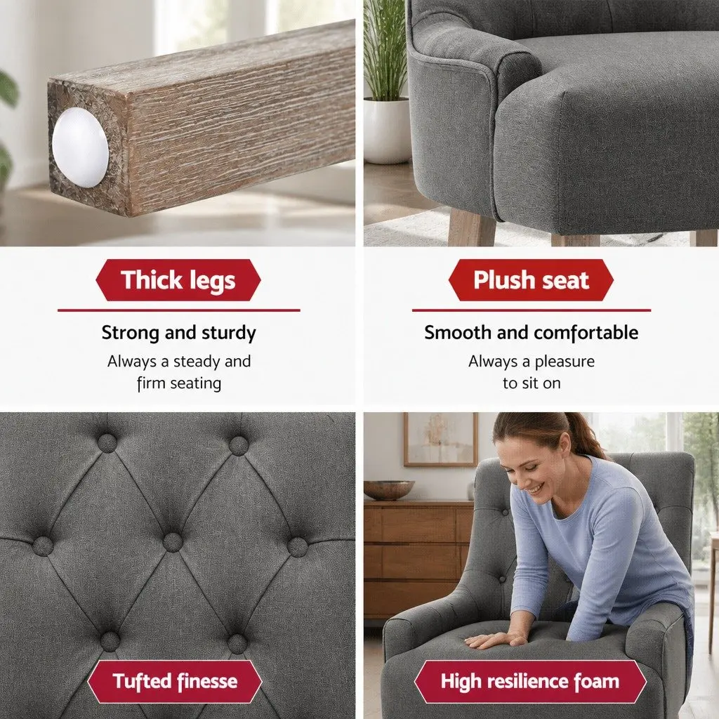 Dining Chairs Grey Linen Upholstered Tufted Button Set of 2