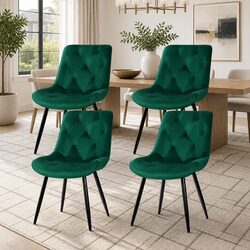 Dining Chairs Set of 4 Green Velvet Diamond Tufted Kitchen Furniture Cushioned