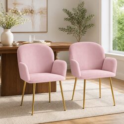 Concise Set of 2 Dining Chairs - Pink Velvet