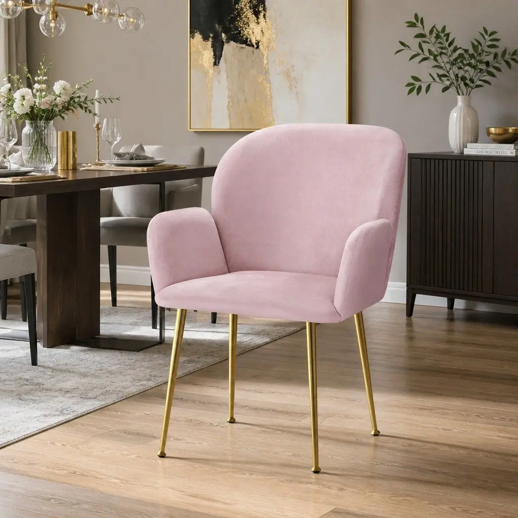 Dining Chairs Pink Velvet Set of 2 Armchair Cushioned Back Support
