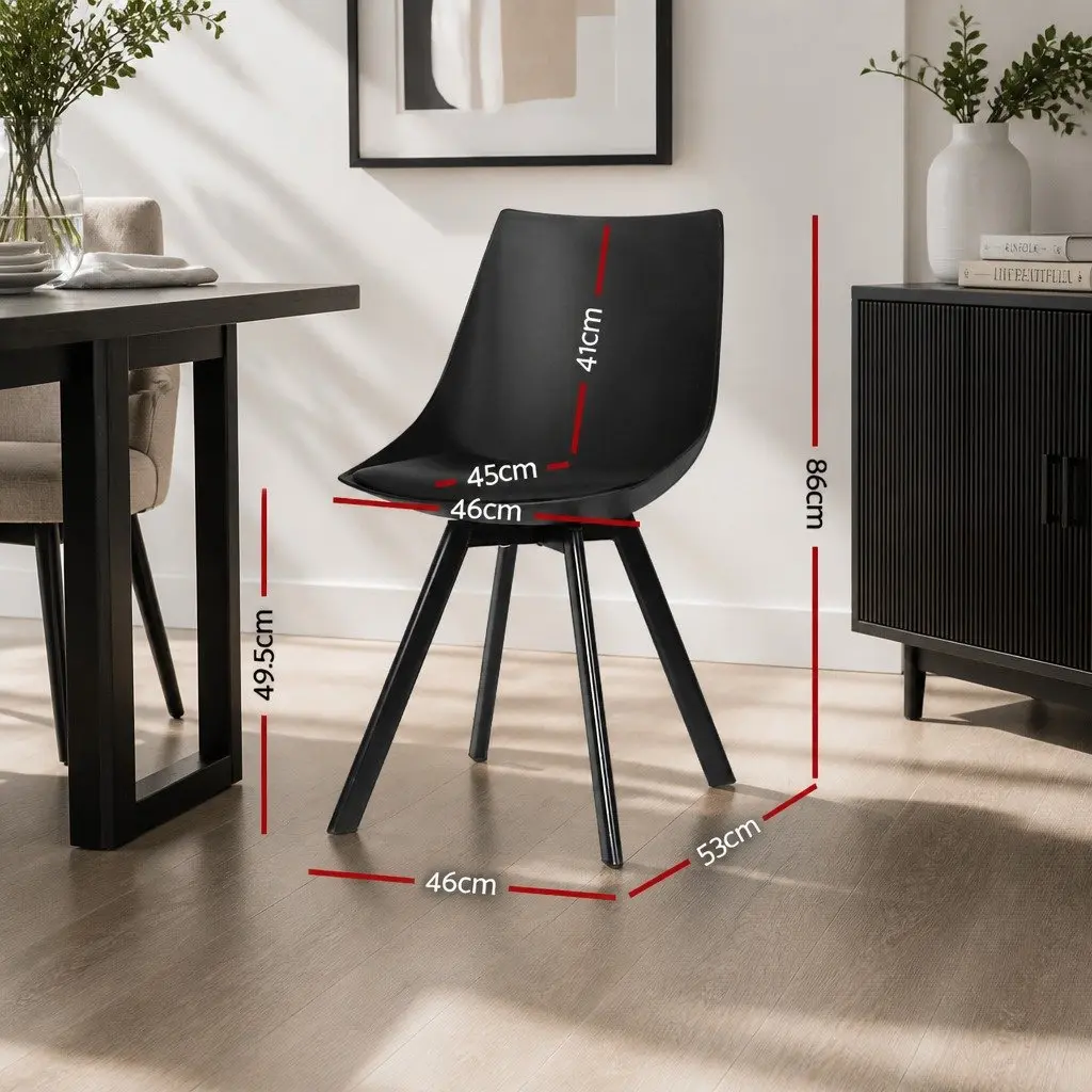 Dining Chairs Black Cushioned Seat Back Support Steel Legs Modern 2 Piece