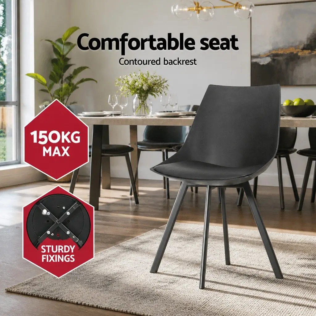 Dining Chairs Black Cushioned Seat Back Support Steel Legs Modern 2 Piece