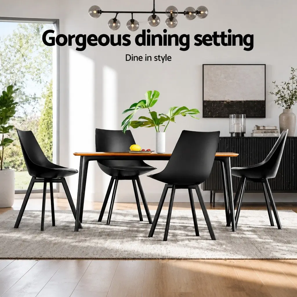 Dining Chairs Black Cushioned Seat Back Support Steel Legs Modern 2 Piece