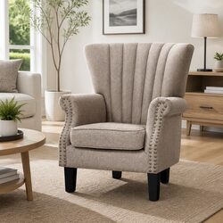 Compact and Stylish Wingback Armchair in Beige
