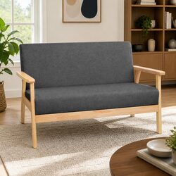 2-Seater Sofa Armchair Grey Scandinavian-Inspired Living Room Furniture Faux