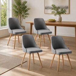 Dining Chairs Set of 4 Grey Fabric Wooden Seat Kitchen Furniture Retro Design