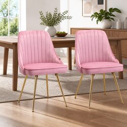 Stylish Dining Chairs in Pink Velvet - Channel Tufted Design, Set of 2