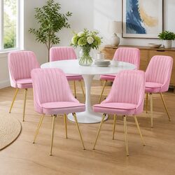Stylish Set of 6 Pink Velvet Dining Chairs for Your Home