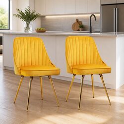 Stylish and Durable Dining Chairs Set of 2 in Yellow Velvet
