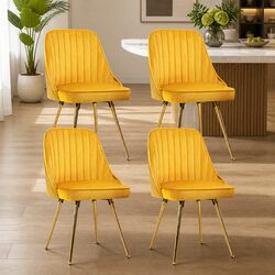 Dining Chairs Set of 4 Velvet Channel Tufted Yellow Scallop Shell Back