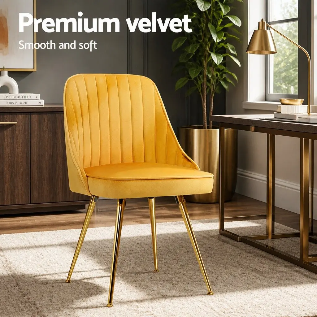 Dining Chairs Yellow Velvet 4 Piece Channel Tufted Scallop Shell Back