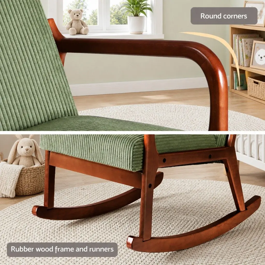 Armchair Green Corduroy Modern Scandinavian Style Rocking Motion