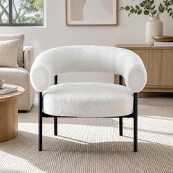 Armchair Accent Chair Curved Boucle White Modern Living Room Seating