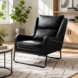 Compact Wingback Accent Chair in Black PU Leather