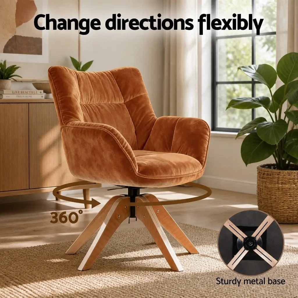 Swivel Armchair Brown Velvet Accent Chair 360 Degree Rotating Nursing Living