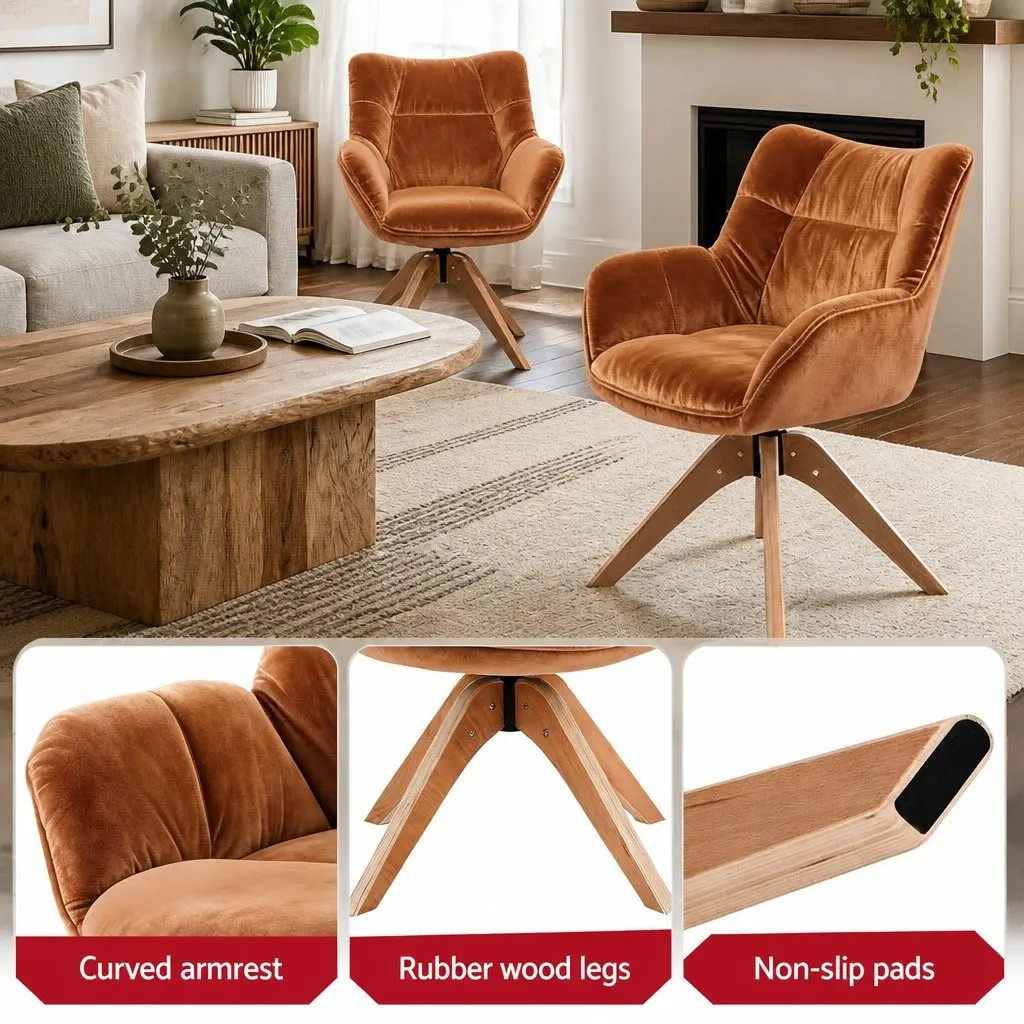 Swivel Armchair Brown Velvet Accent Chair 360 Degree Rotating Nursing Living