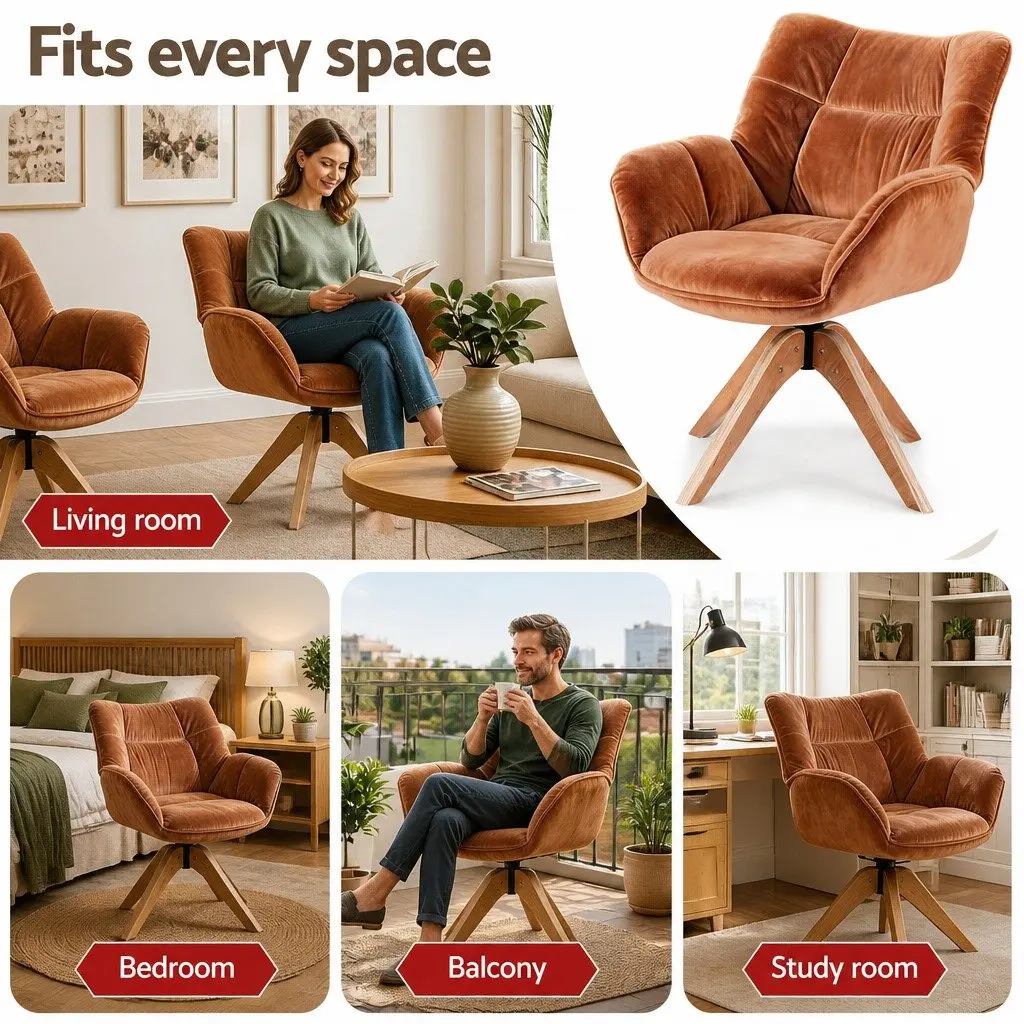Swivel Armchair Brown Velvet Accent Chair 360 Degree Rotating Nursing Living