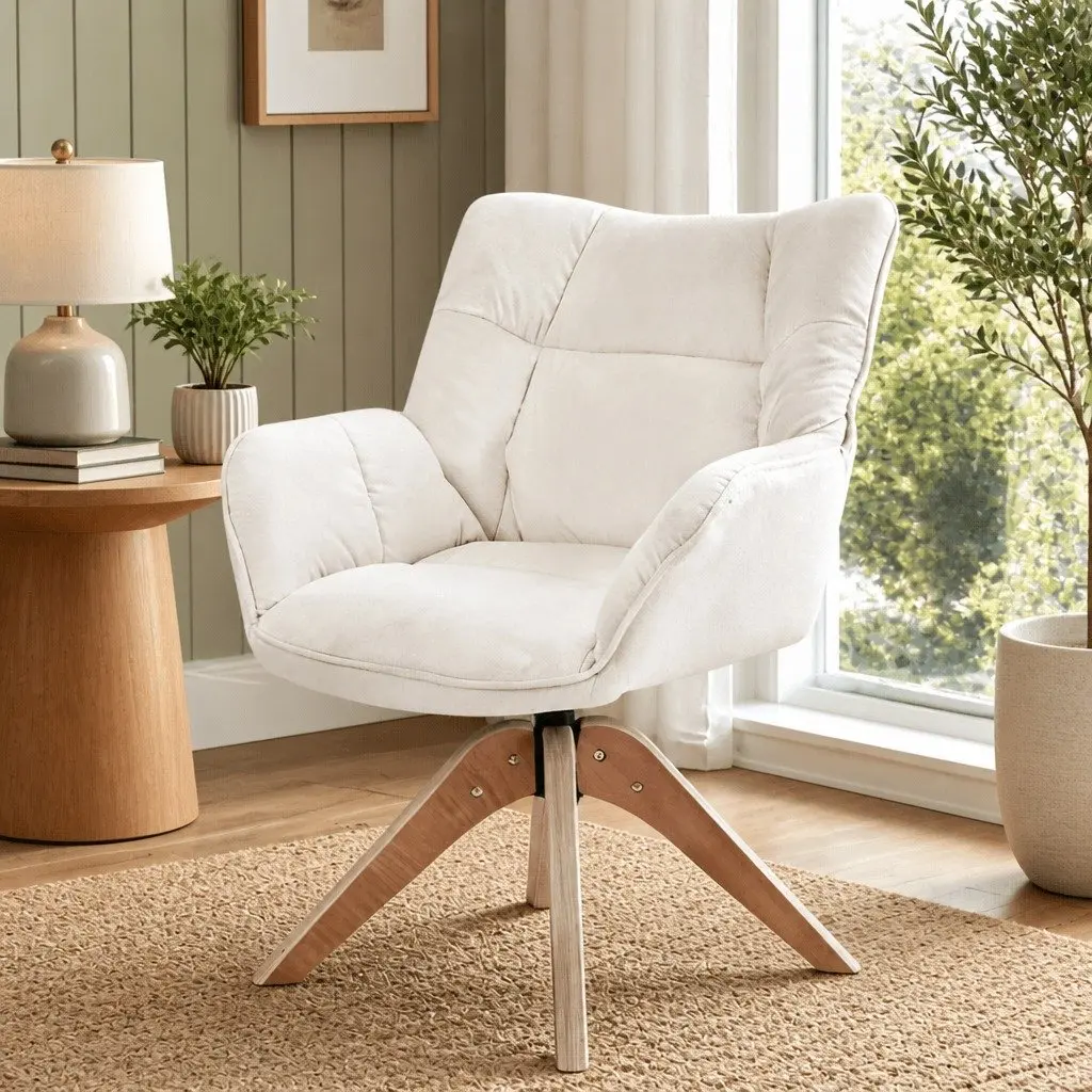 Swivel Armchair White Velvet Nursing Chair 360 Degree Rotate Accent Furniture