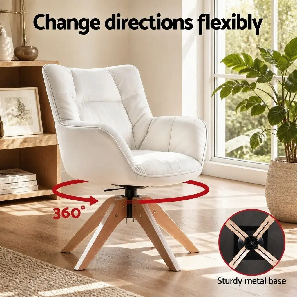 Swivel Armchair White Velvet Nursing Chair 360 Degree Rotate Accent Furniture