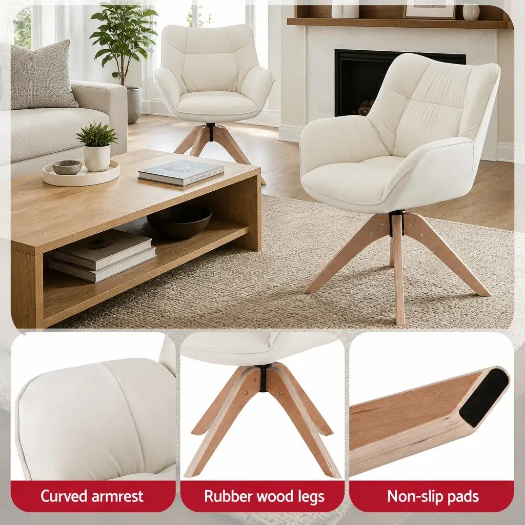 Swivel Armchair White Velvet Nursing Chair 360 Degree Rotate Accent Furniture