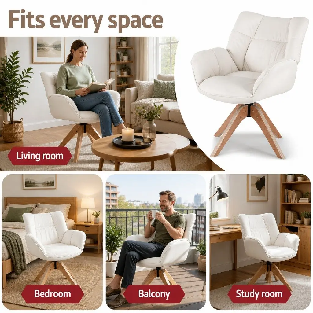Swivel Armchair White Velvet Nursing Chair 360 Degree Rotate Accent Furniture