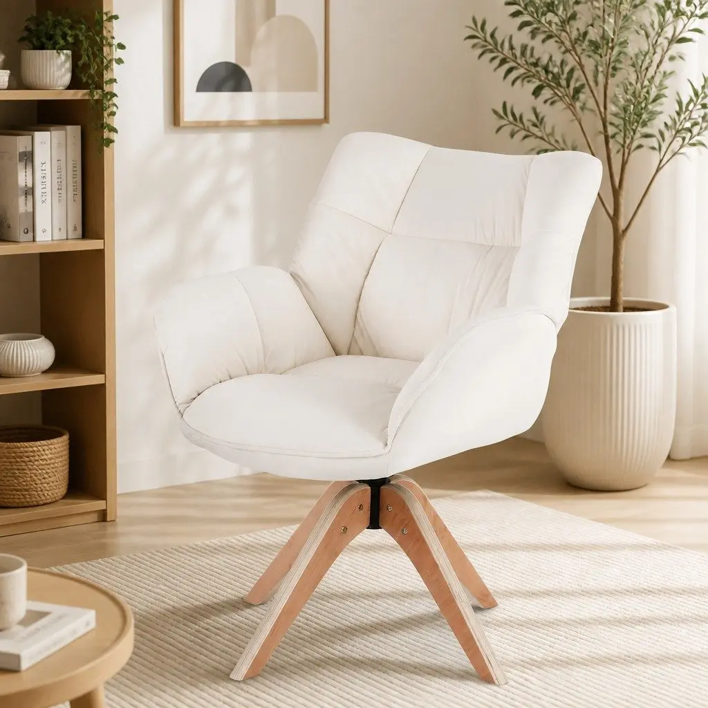 Swivel Armchair White Velvet Nursing Chair 360 Degree Rotate Accent Furniture