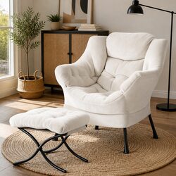 Concise Velvet Armchair with Ottoman Pair
